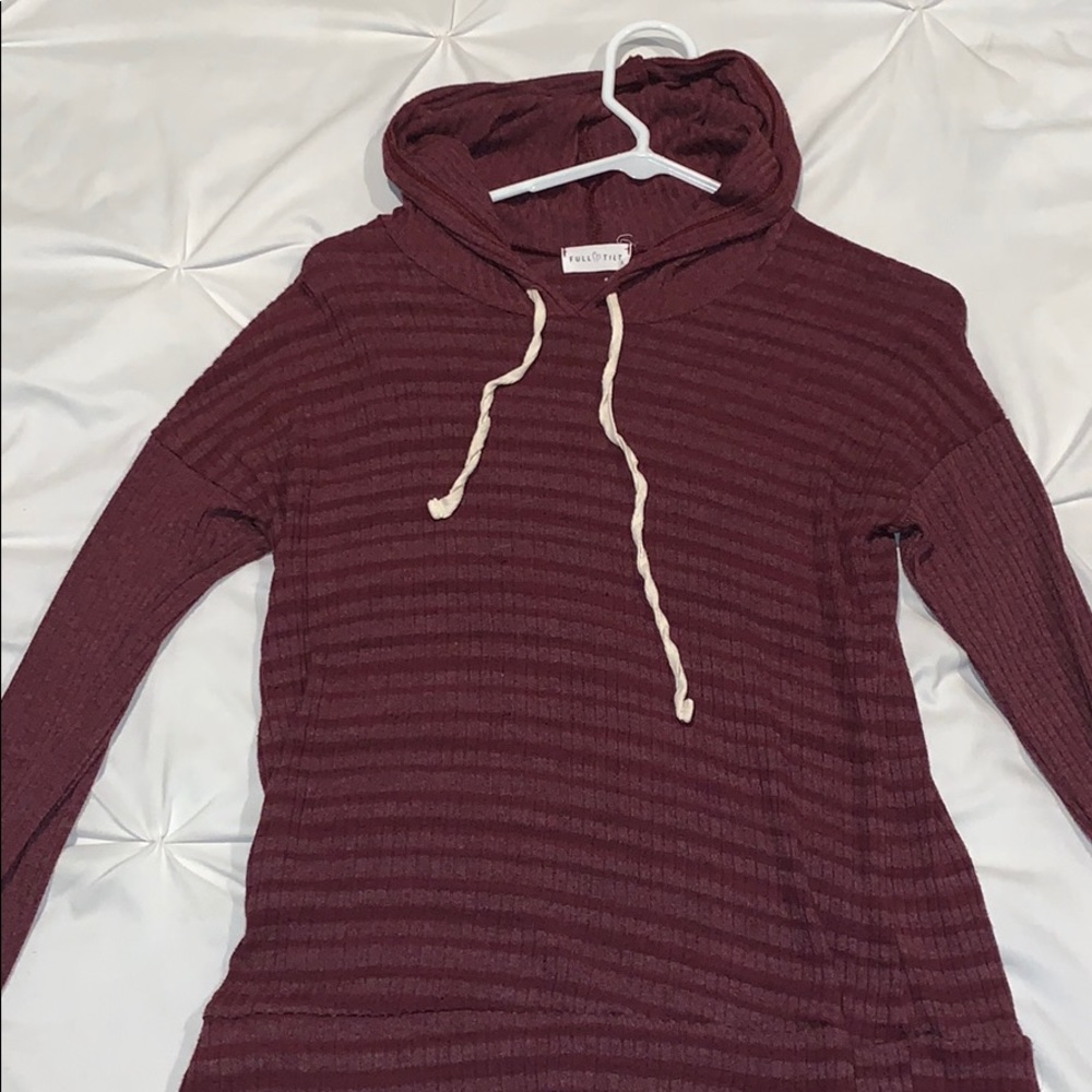 Burgundy long sleeve shirt with hood